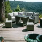 Corner Rattan Sofa Set Dining Table | 2 Poufs Garden Furniture - Grey, Non Assembly Service