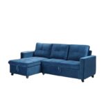 Chic blue velvet sofa bed with built-in storage