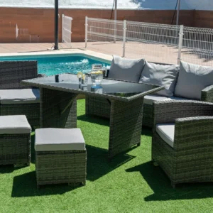 compact outdoor furniture set with rattan design