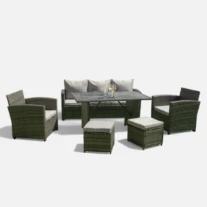 rattan garden furniture set with sofa table chairs and poufs outdoor