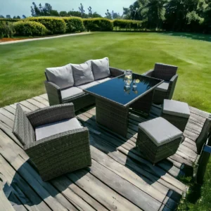complete outdoor rattan furniture set with sofa and chairs