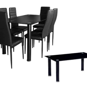 Sophisticated black glass coffee table with sleek, reflective surface.