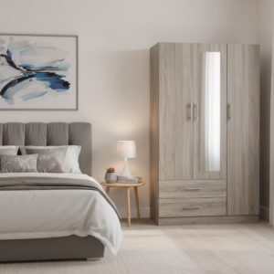 Bedroom wardrobe with hanging rail and shelves