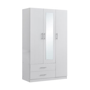 Modern white oak mirrored wardrobe front angle
