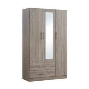 3 door mirrored wardrobe in white and oak finish