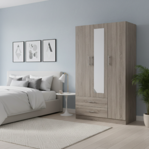 Open wardrobe showing shelves and hanging space