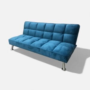 Blue velvet sofa bed, perfect for adding a pop of color to your living room.