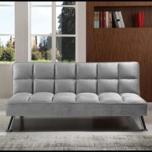 Modern Folding 3-Seater Sofa Bed in Light Grey Velvet