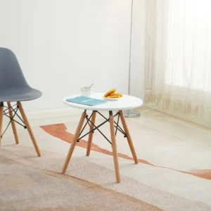 Small Tea Table with Solid Wood Leg - White