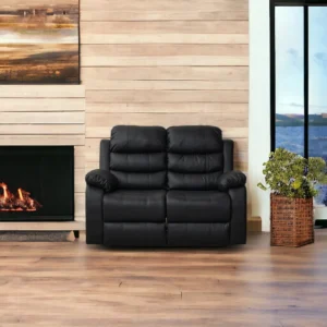 Premium black leather loveseat recliner angle shot