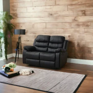 Black leather recliner sofa loveseat front view