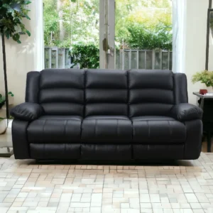 Black leather recliner sofa three seats front view