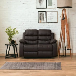 Brown leather recliner loveseat front view