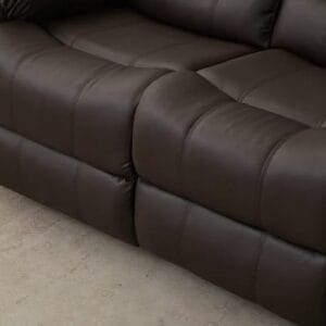 Luxurious brown leather loveseat recliner comfort shot