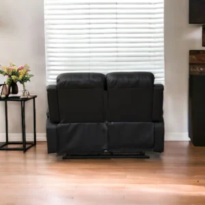 Stylish black leather loveseat recliner room setting