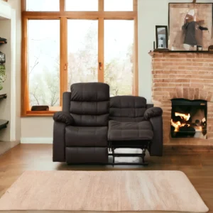 Modern brown leather recliner sofa two seats detail close-up