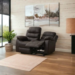 Elegant brown leather loveseat recliner side view