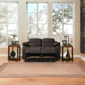 Stylish brown leather loveseat recliner room setting