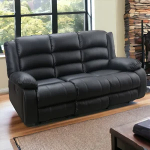 Premium black leather sofa recliner three seats angle shot