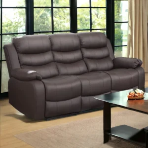 Premium brown leather sofa recliner three seats angle shot