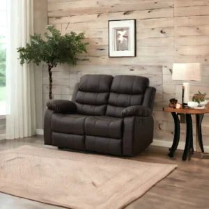 Premium brown leather sofa recliner two seats angle shot