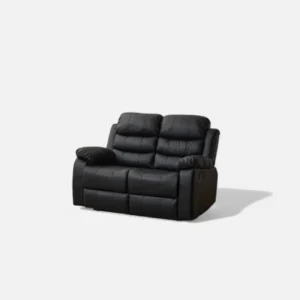 Contemporary black leather dual seat recliner sofa lifestyle image