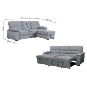 Dark Grey Corner Sofa Bed with Pull-out Feature