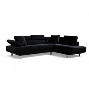 Black velvet corner chaise sofa with adjustable headrests