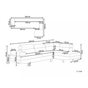 Corner Sofa with Adjustable Headrests Ultimate Comfort black leather corner chaise sofa with a sleek design and 262cm width