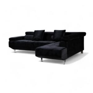 Comfortable and elegant black velvet corner sofa for home relaxation
