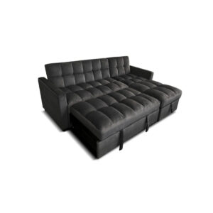Pull-Out Sofa Bed With Reversible Storage Chaise Kris in black upholstery