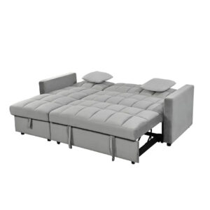 Pull-Out Sofa Bed With Reversible Storage Chaise Kris in grey upholstery