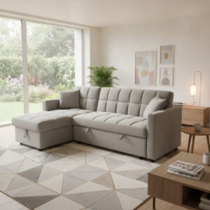 Grey Kris sofa bed with hidden storage compartment