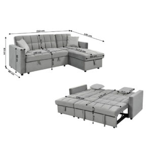 Grey storage chaise sofa bed in living room